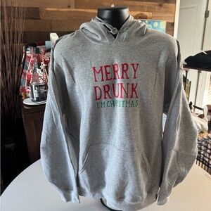 Gildan Gray Hoodie with Festive Red and Green Print